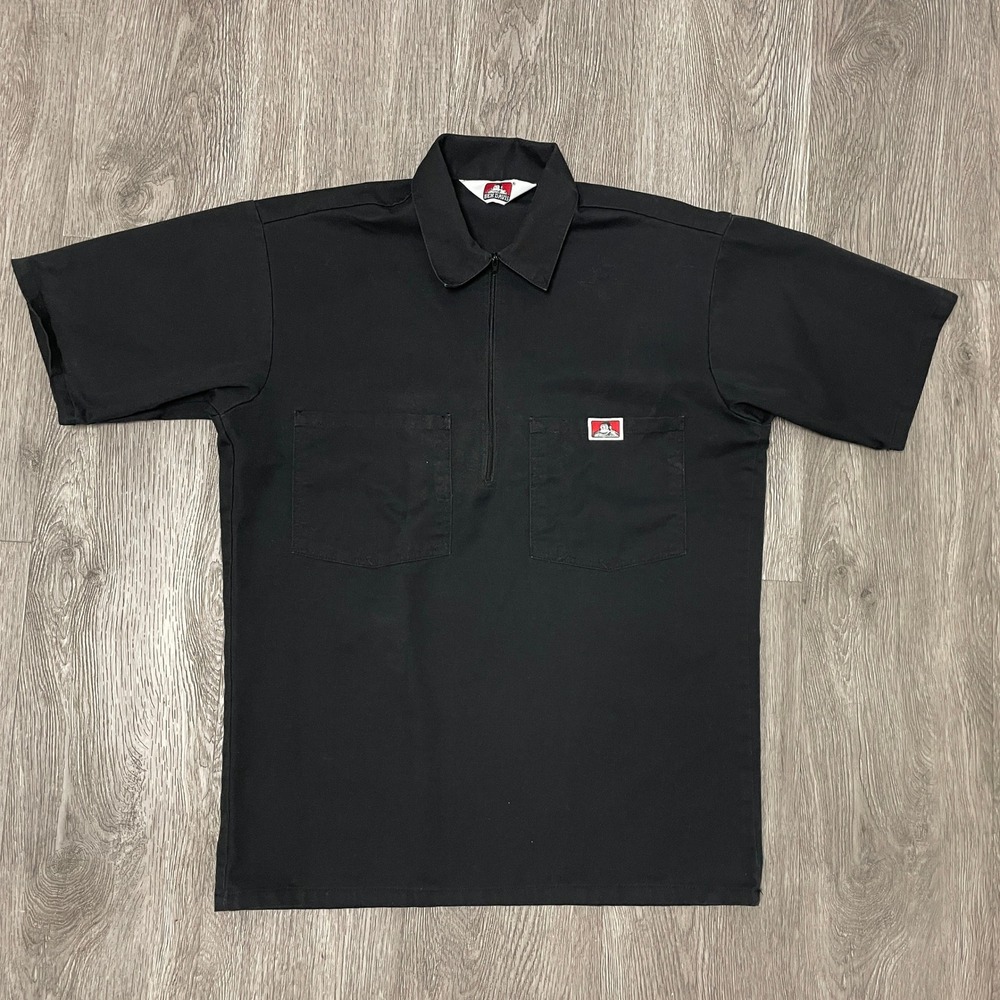 VTG Ben Davis Shirt Mens Small Black Half Zip Workwear Short Sleeve Top SS1238